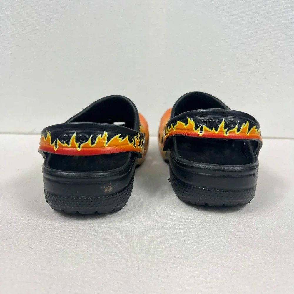 GUC Crocs Classic Flame Clogs Black Orange Fire Print Shoes Toddler Size 12